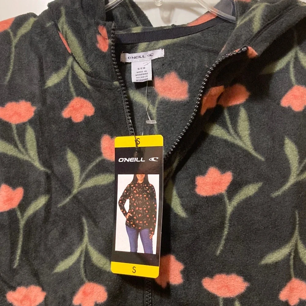 O'Neill Black Jacket‎ with Pink Floral Design S NWT